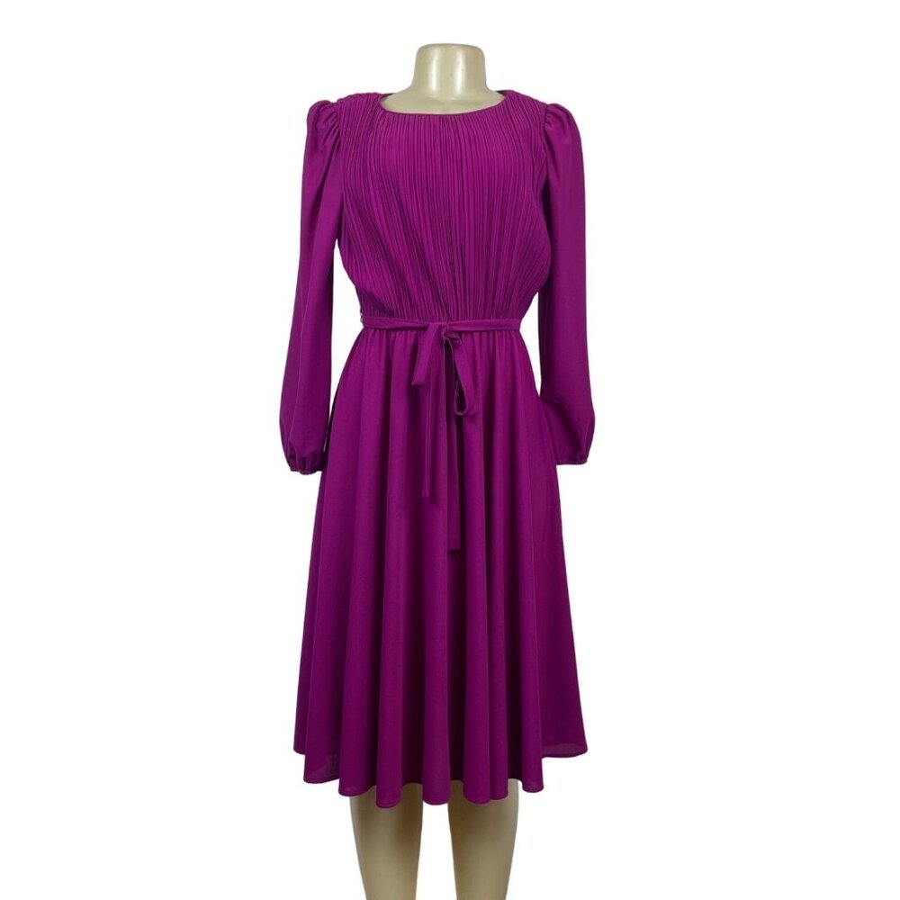 Vintage Sally Lou Women's Magenta A-lie Long Sleeve Dress Sz 12 (EUR 40)